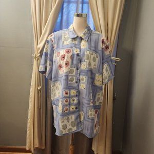 Vintage Tan Jay Button Up Shirt Blue Multi-Color Print Short Sleeve Size 1X/2X